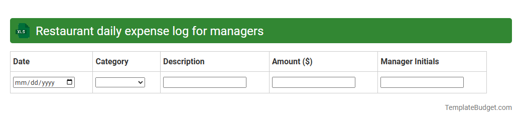 Restaurant daily expense log for managers