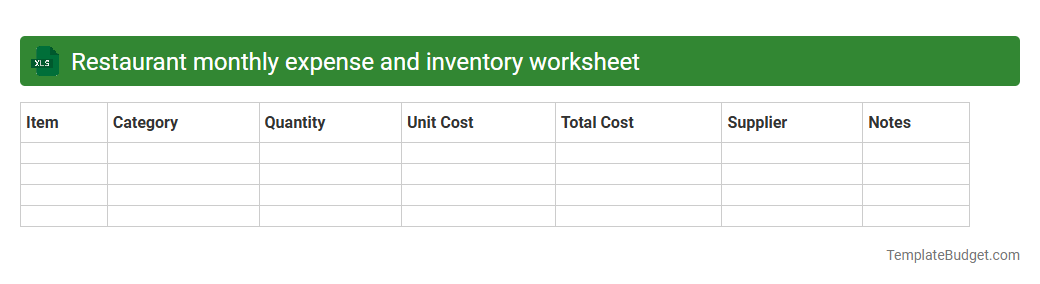 Restaurant monthly expense and inventory worksheet