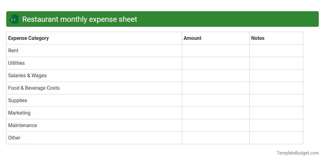 Restaurant monthly expense sheet