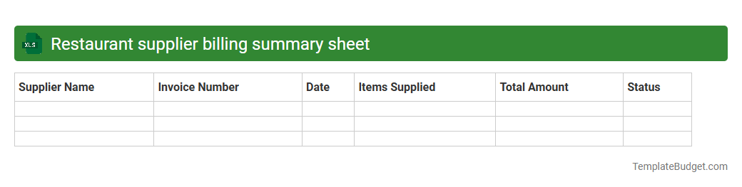 Restaurant supplier billing summary sheet