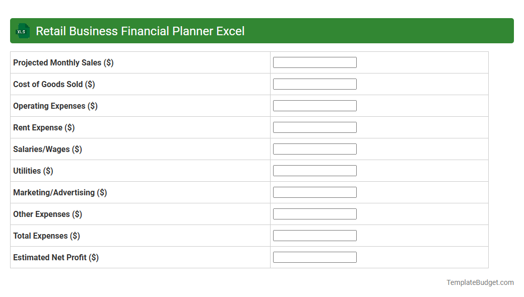 Retail Business Financial Planner Excel