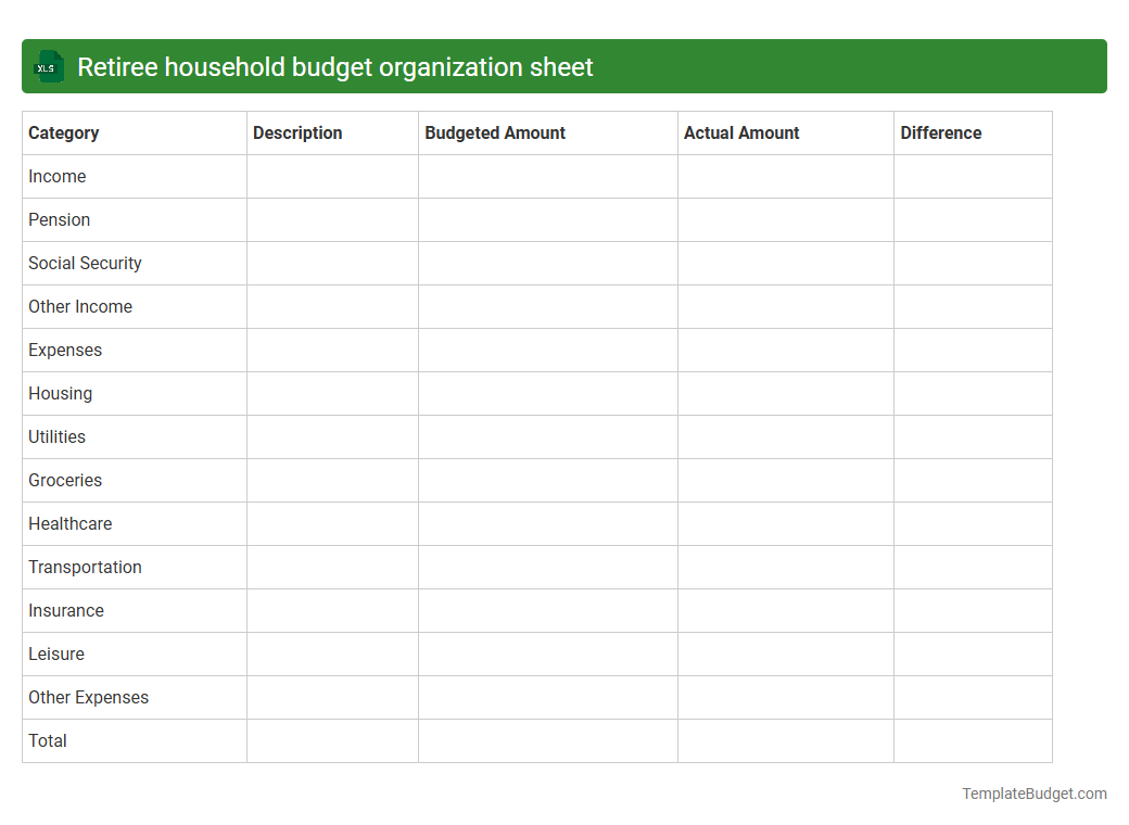 Retiree household budget organization sheet