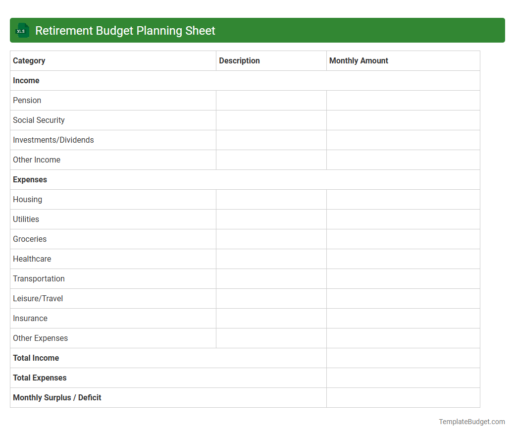 Retirement Budget Planning Sheet