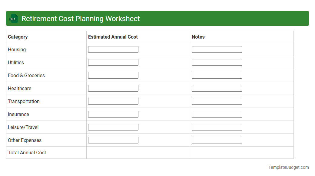 Retirement Cost Planning Worksheet