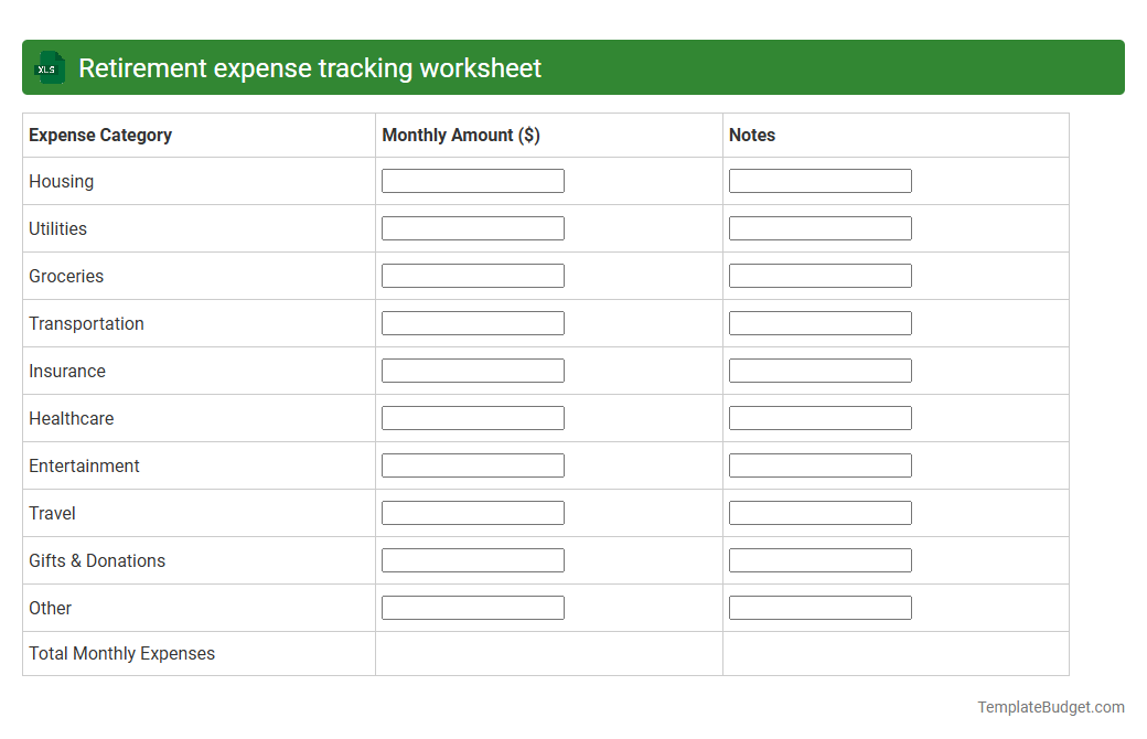 Retirement expense tracking worksheet