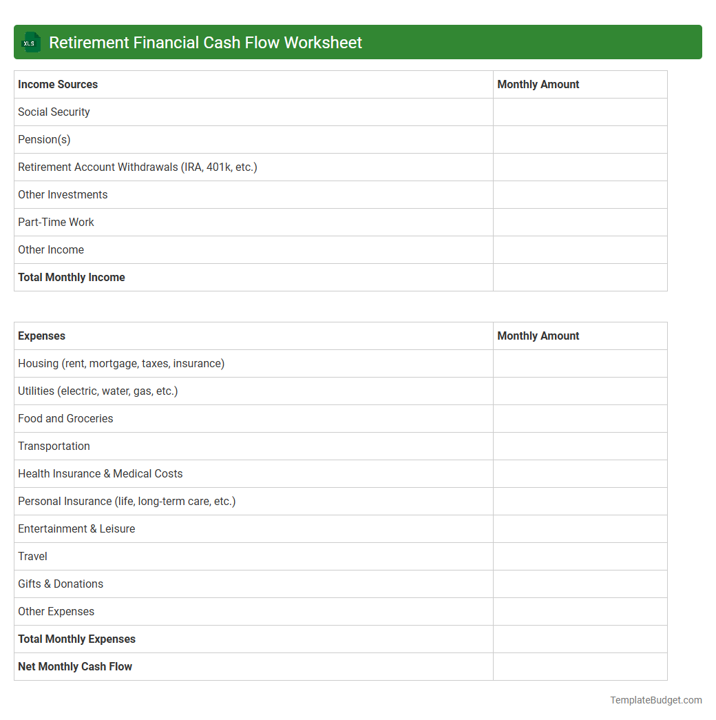 Retirement Financial Cash Flow Worksheet