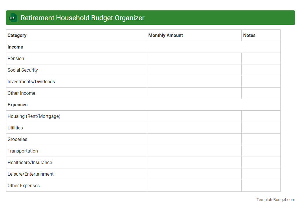 Retirement Household Budget Organizer