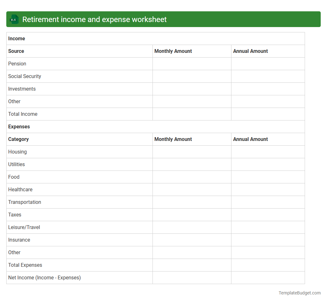 Retirement income and expense worksheet
