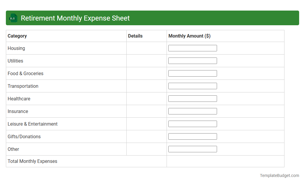 Retirement Monthly Expense Sheet