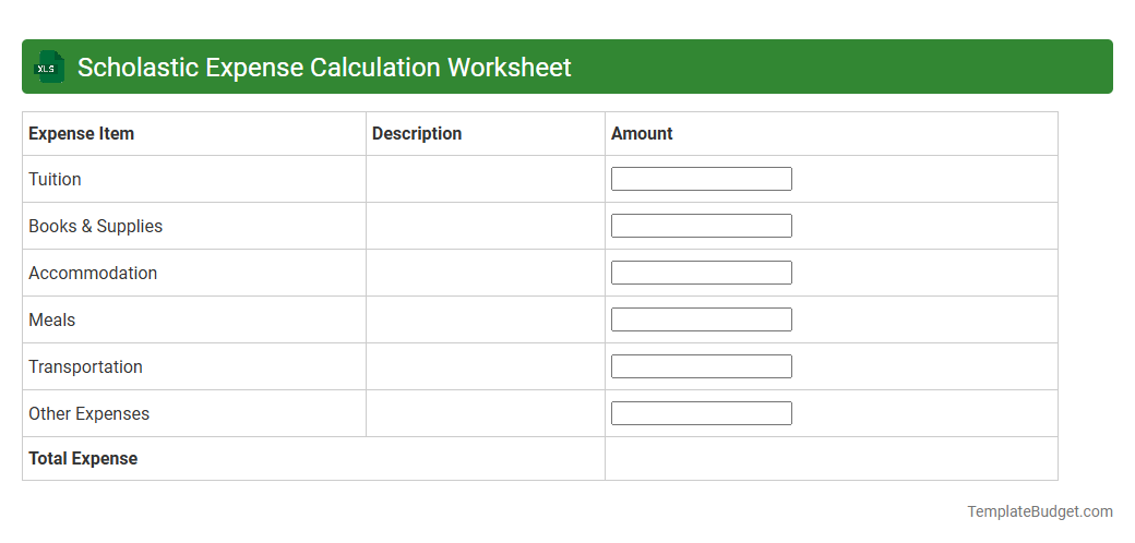 Scholastic Expense Calculation Worksheet