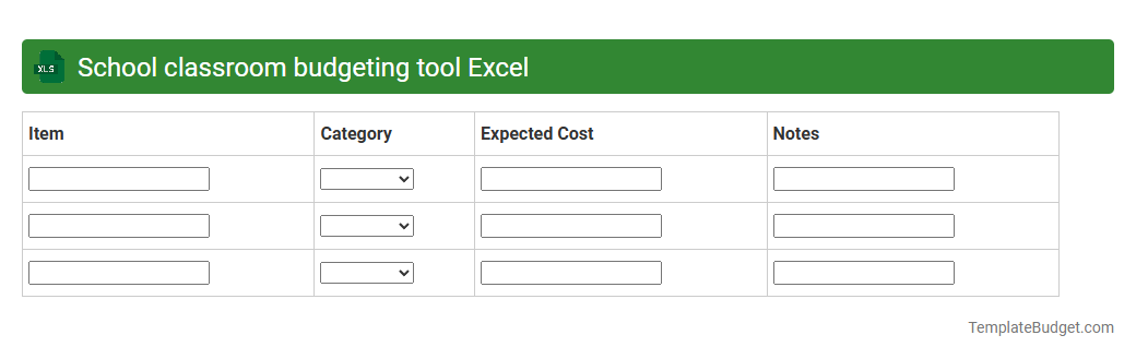 School classroom budgeting tool Excel