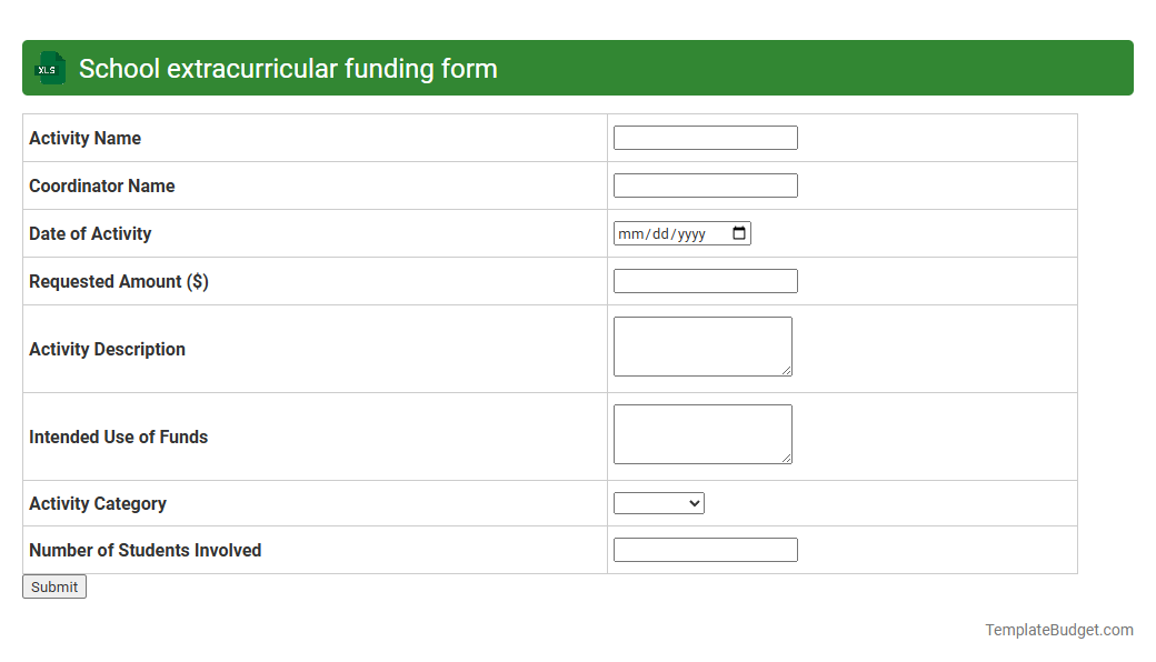 School extracurricular funding form