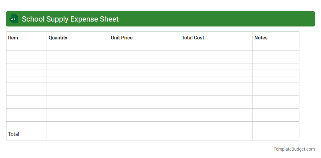 School Supply Expense Sheet