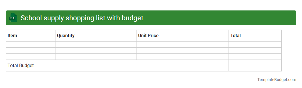 School supply shopping list with budget