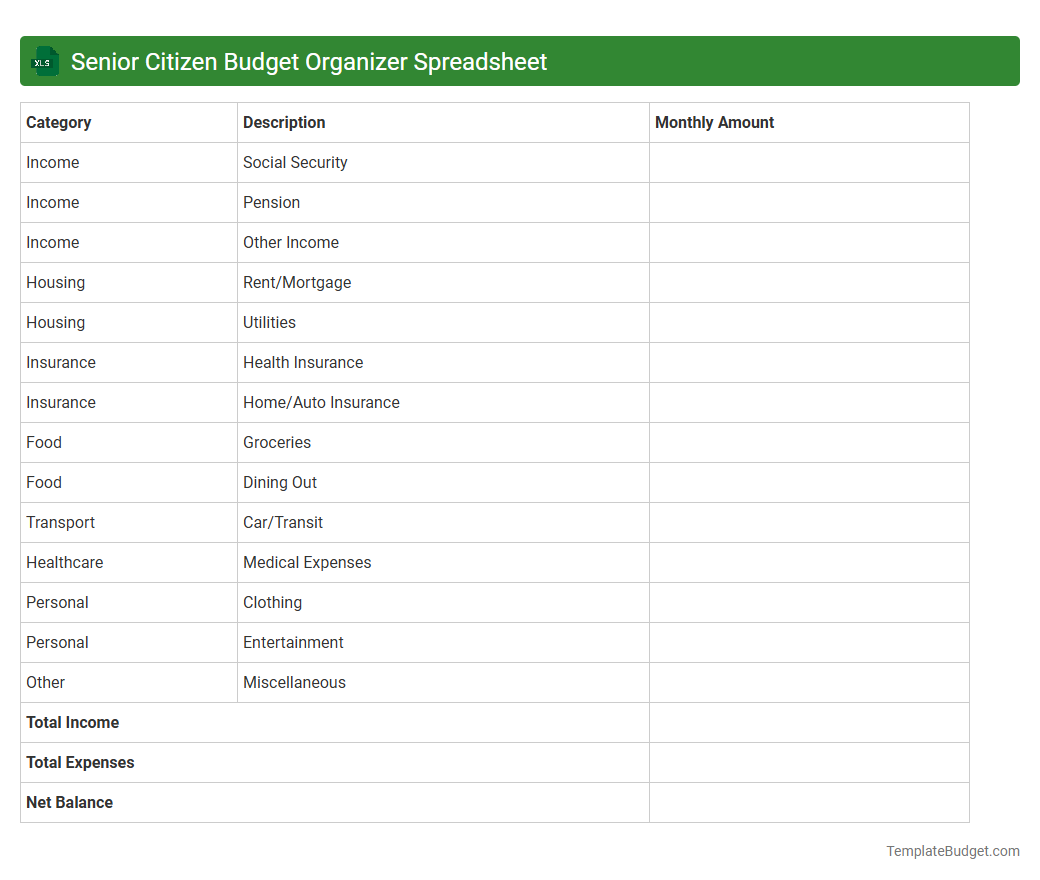 Senior Citizen Budget Organizer Spreadsheet