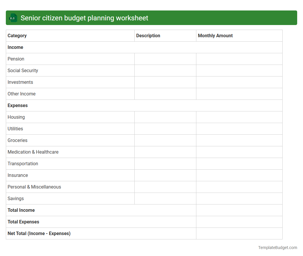 Senior citizen budget planning worksheet