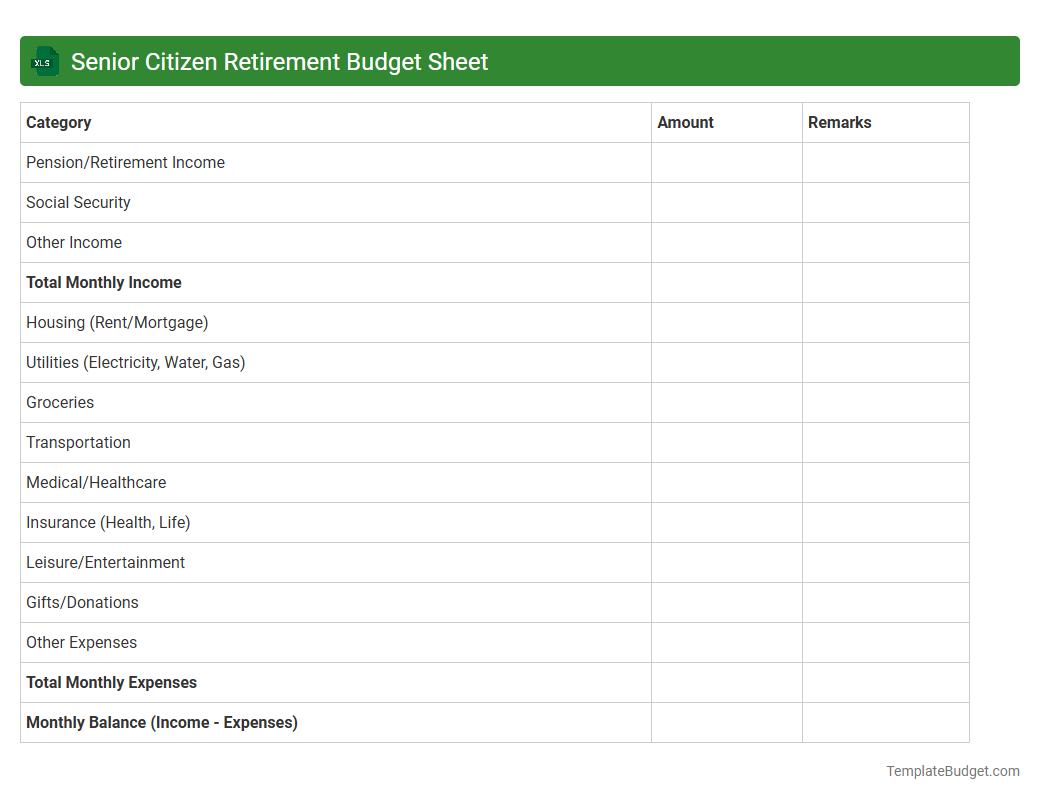 Senior Citizen Retirement Budget Sheet