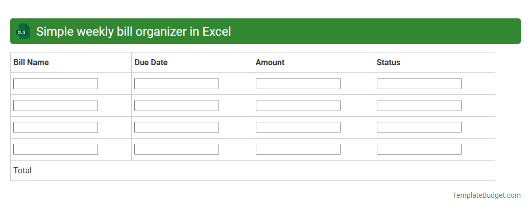Simple weekly bill organizer in Excel