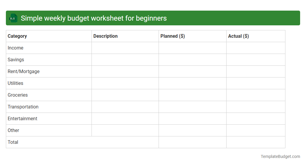 Simple weekly budget worksheet for beginners