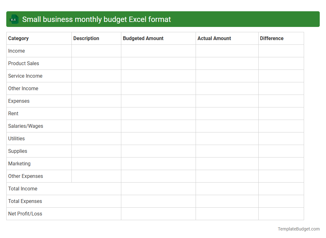 Small business monthly budget Excel format