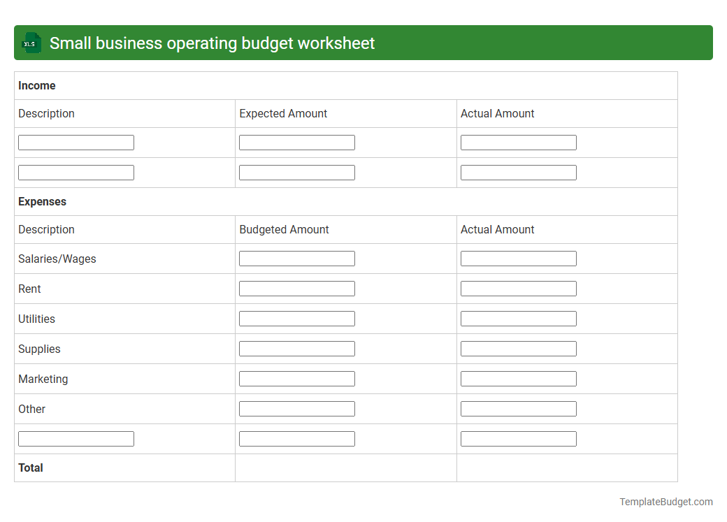 Small business operating budget worksheet