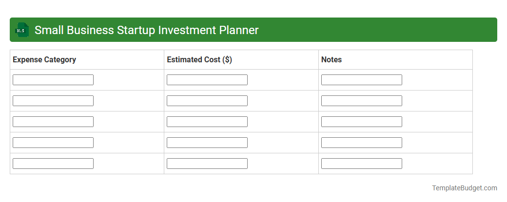 Small Business Startup Investment Planner
