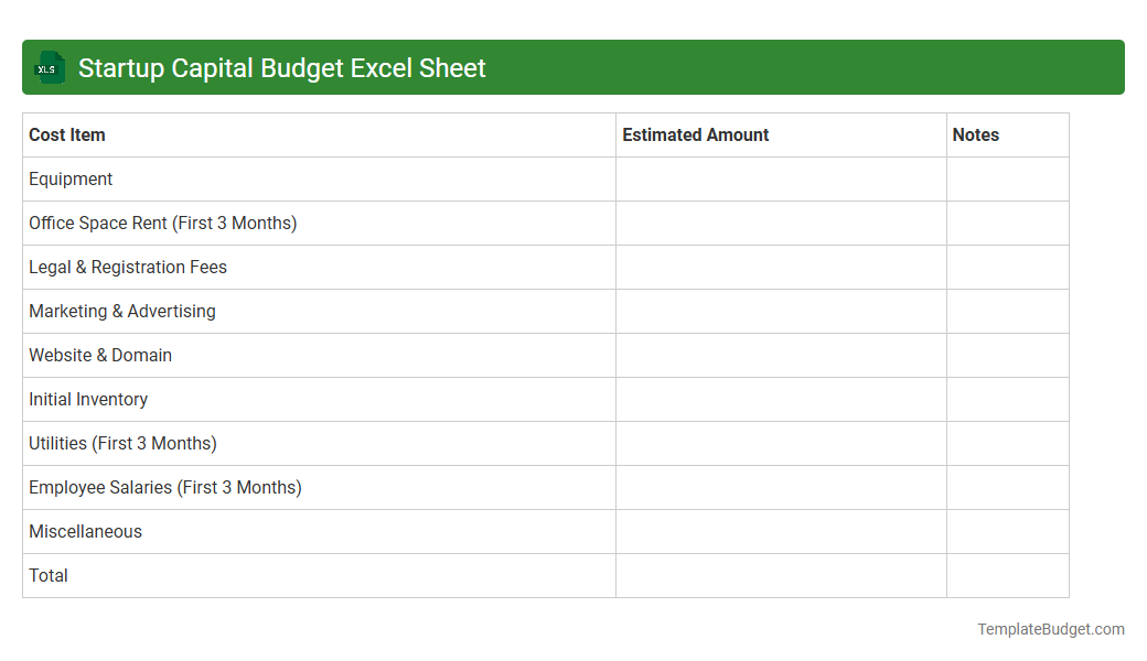Startup Capital Budget Excel Sheet