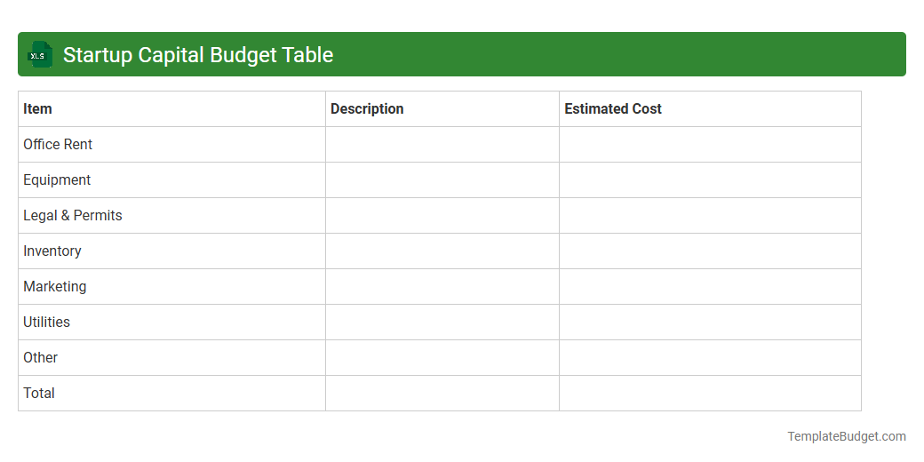 Startup Capital Budget Table