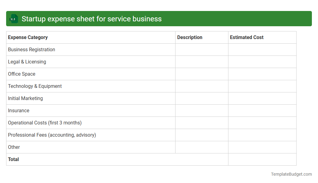 Startup expense sheet for service business