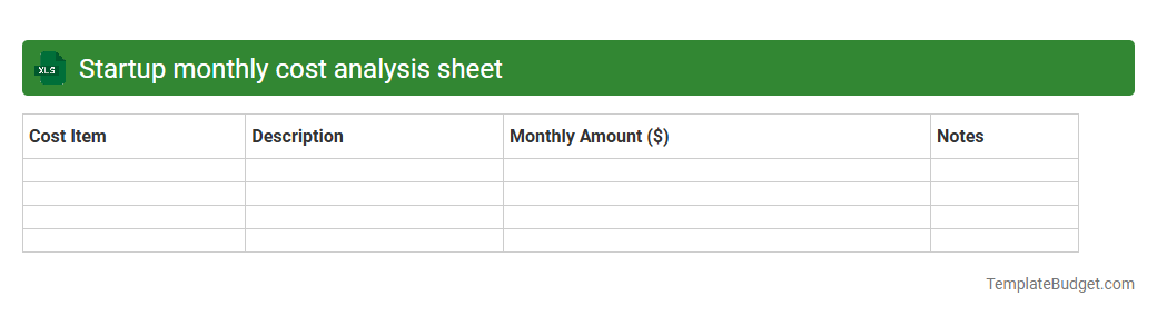 Startup monthly cost analysis sheet