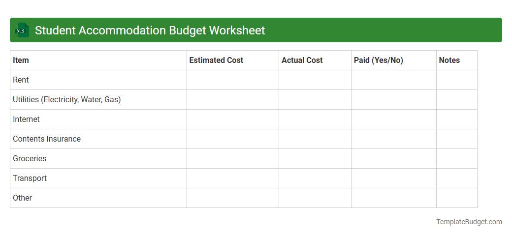 Student Accommodation Budget Worksheet