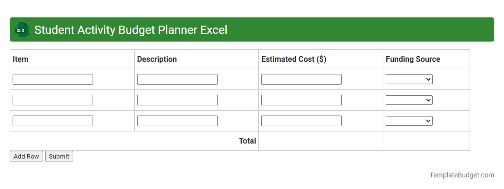 Student Activity Budget Planner Excel