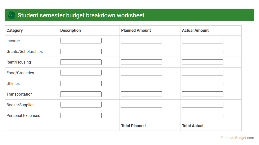 Student semester budget breakdown worksheet