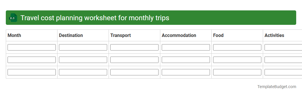 Travel cost planning worksheet for monthly trips