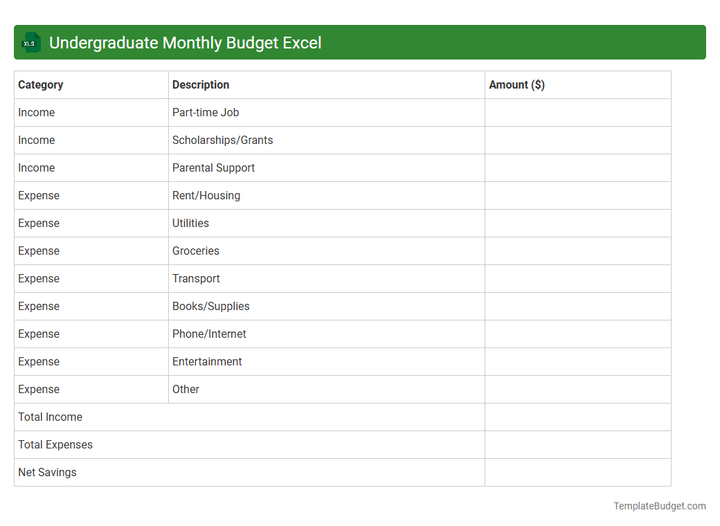 Undergraduate Monthly Budget Excel