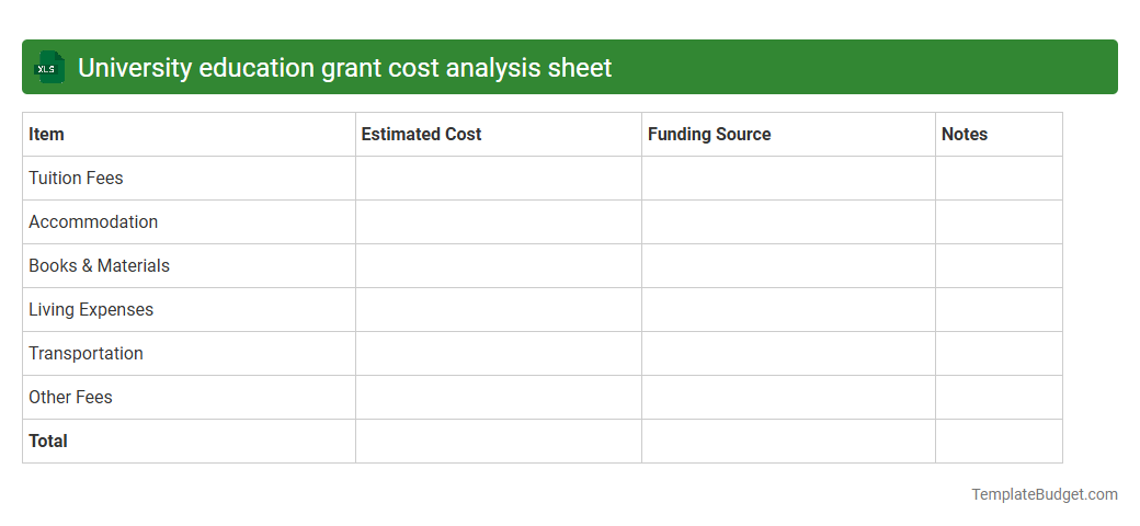 University education grant cost analysis sheet