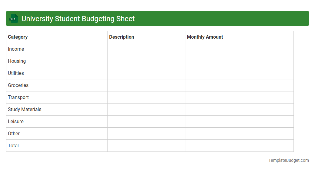 University Student Budgeting Sheet