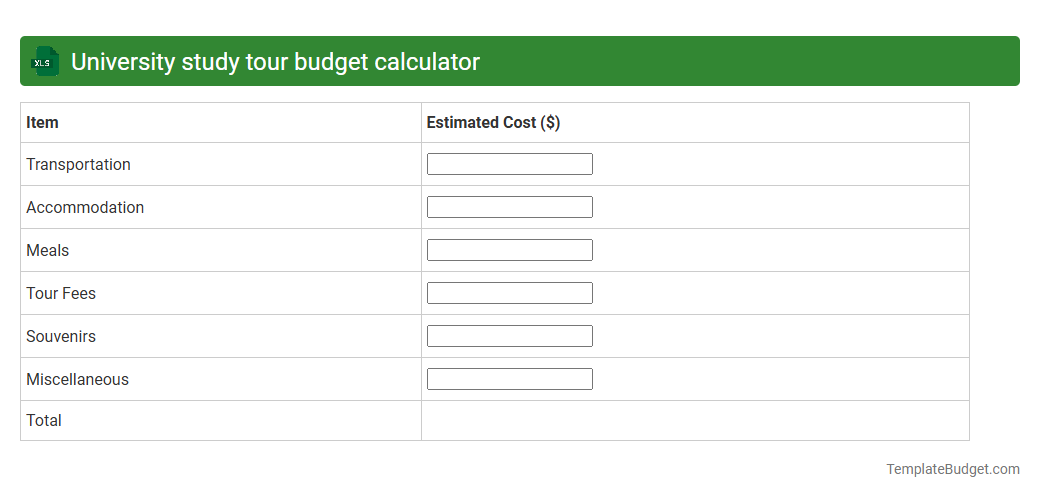 University study tour budget calculator