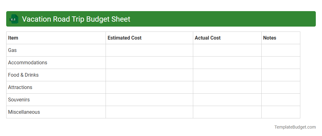 Vacation Road Trip Budget Sheet