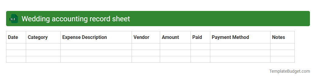Wedding accounting record sheet