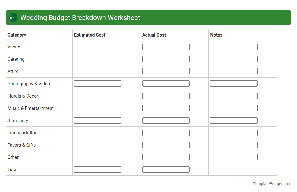 Wedding Budget Breakdown Worksheet