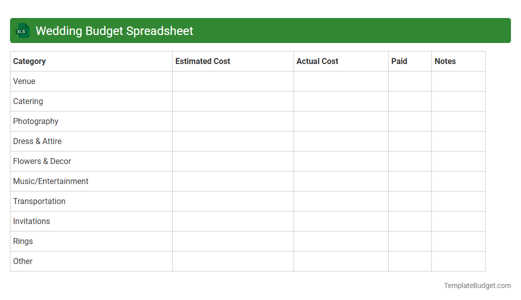 Wedding Budget Spreadsheet