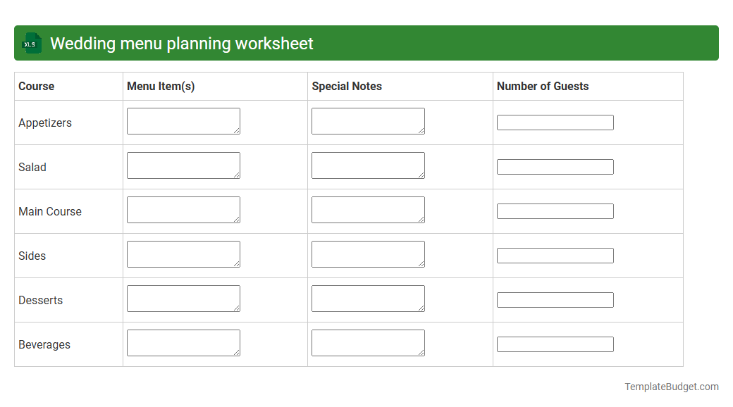 Wedding menu planning worksheet