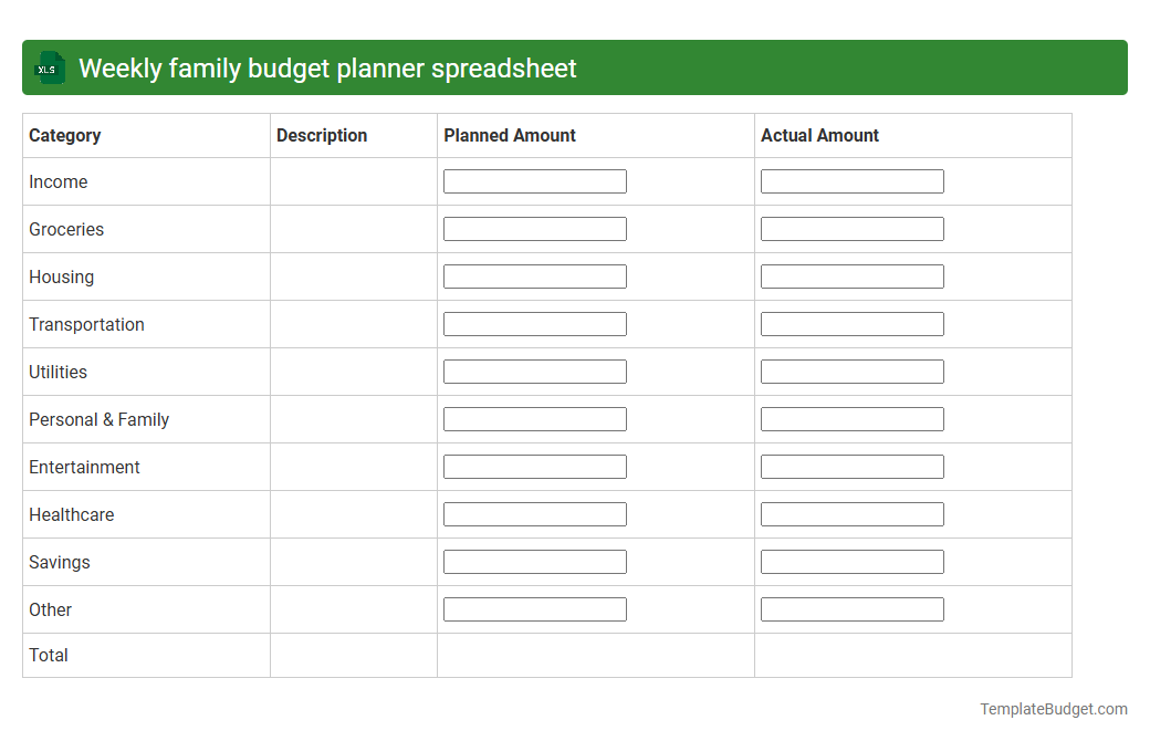 Weekly family budget planner spreadsheet