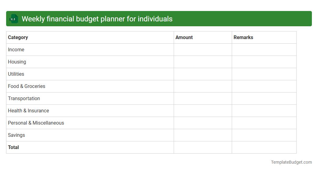 Weekly financial budget planner for individuals