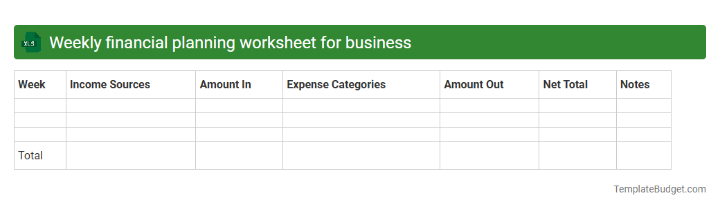 Weekly financial planning worksheet for business