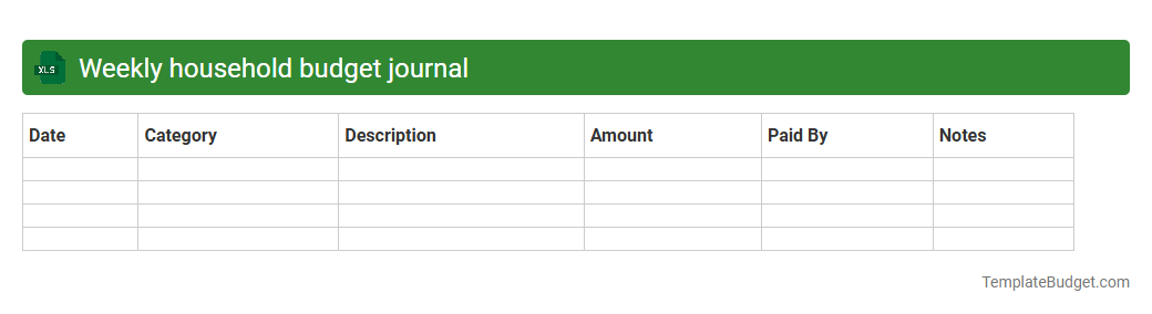 Weekly household budget journal