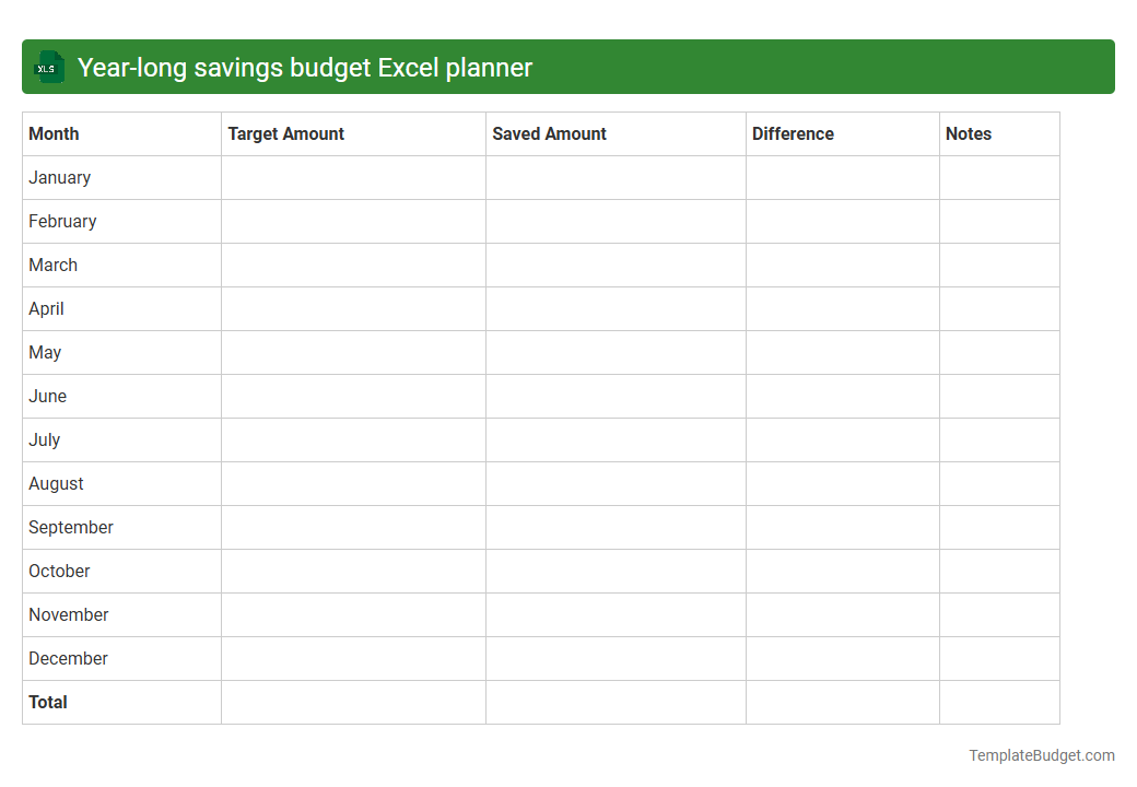 Year-long savings budget Excel planner