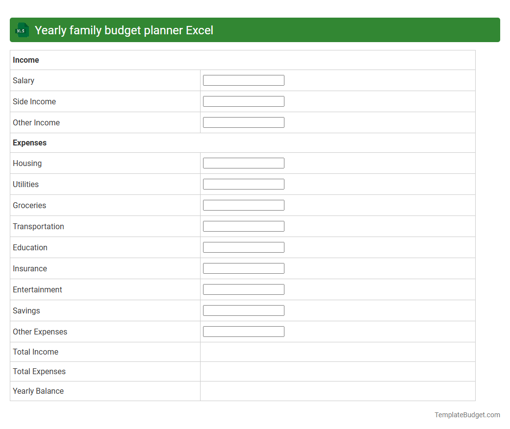 Yearly family budget planner Excel