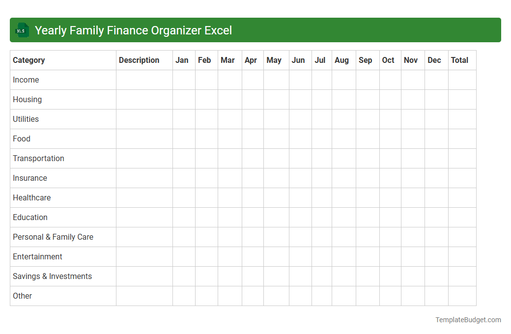 Yearly Family Finance Organizer Excel